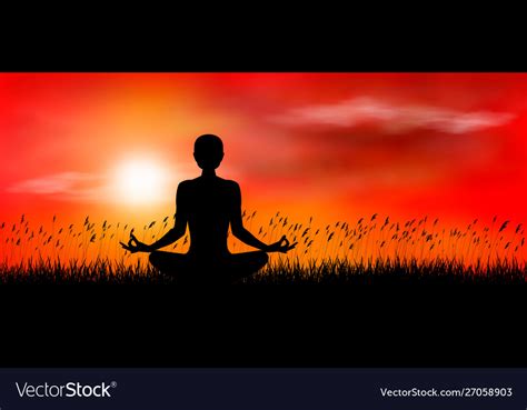 Yoga meditation on sunset background Royalty Free Vector