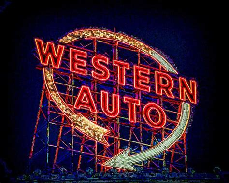 Western Auto Sign Digital Art Art Print by Kevin Anderson | Vintage neon signs, Neon signs, Auto ...