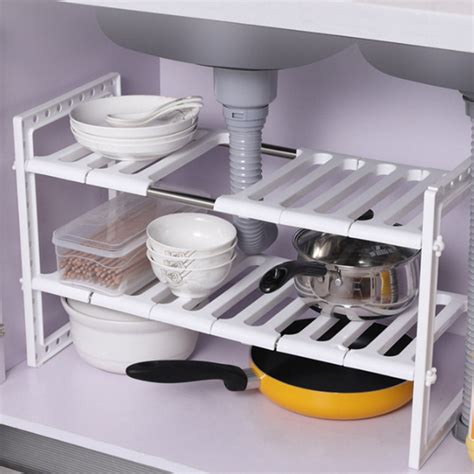 2-Tier Under Sink Organizer Space Saving Expendable Under Sink Shelf ...