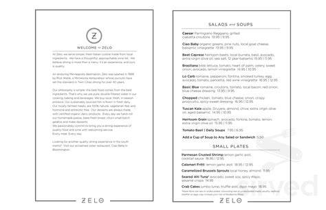 Zelo menu in Minneapolis, Minnesota, USA