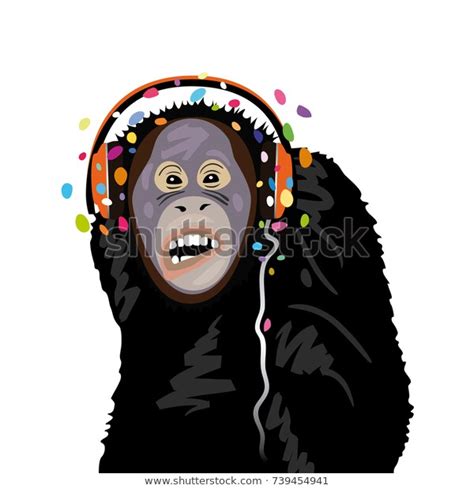 Funny Monkey Headphones Isolated On White Stock Vector (Royalty Free ...