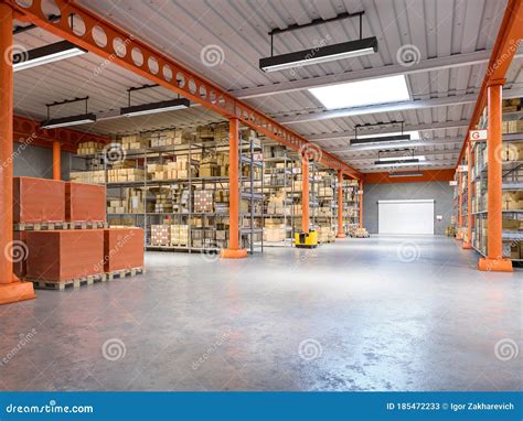 Industrial Warehouse Interior Stock Image - Image of container ...