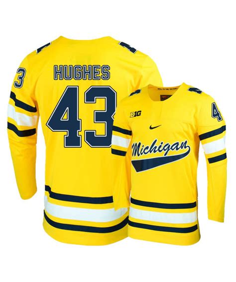 Men's Nike Michigan Wolverines 43 Quinn Hughes Navy Blue Hockey Jersey