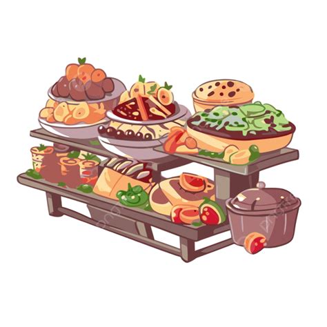 Buffet Clipart Food Table Of Various Dishes Cartoon Vector, Buffet ...