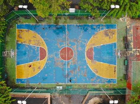 Aerial View of Basketball Court with Players in Public Park in Bangkok ...