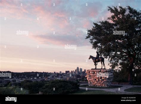 Native American Indian Sculpture and Kansas City Skyline Missouri ...