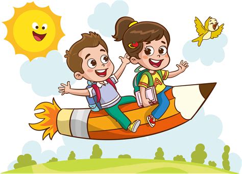 fun educational images with educational materials.Funny Kid Flying On Colorful Pencil cartoon ...