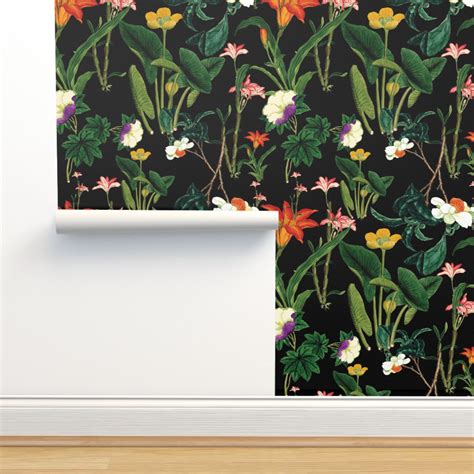 vintage floral black Wallpaper | Spoonflower