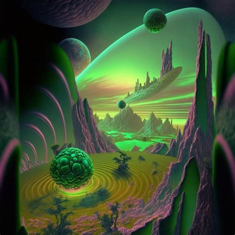 Premium AI Image | green alien planet landscape psychedelic concept art