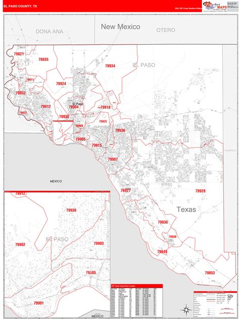 El Paso County Tx Zip Code Wall Map Red Line Style By Marketmaps ...