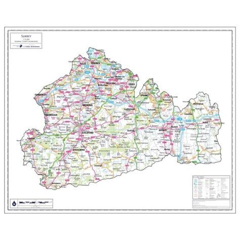 Surrey County Wall Map Laminated