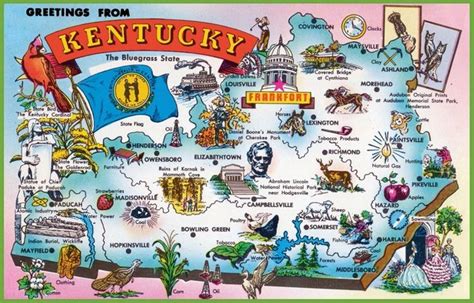 Pictorial travel map of Kentucky | Kentucky state map, Kentucky, Postcard