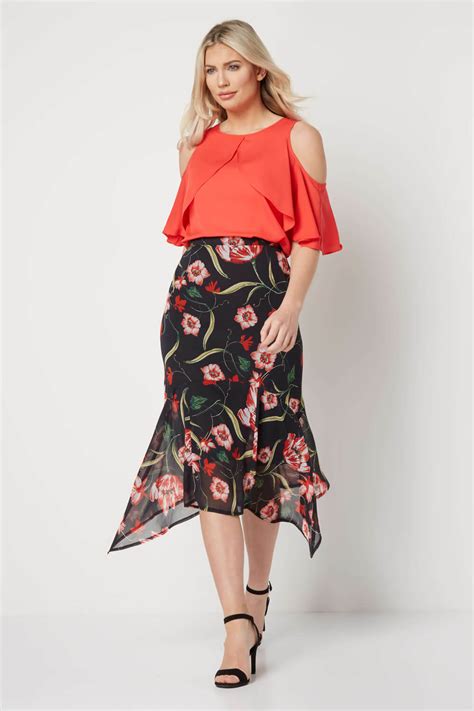 Floral Chiffon Skirt in Black - Roman Originals UK