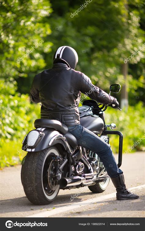 Biker Helmet Sitting Big Bike Road Back View Stock Photo by ©kozirsky ...