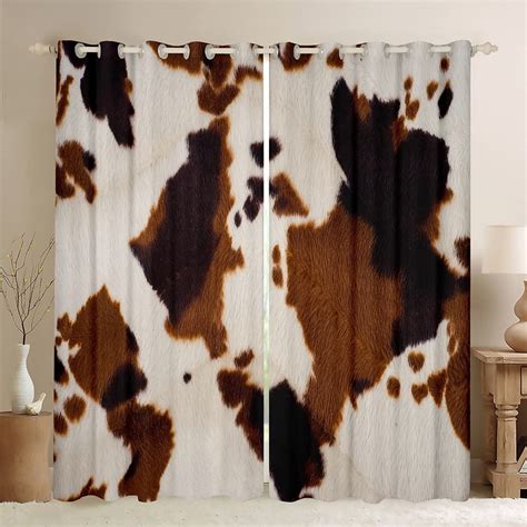 YST Cowhide Window Curtains Cow Curtains Sets Cow Print Farm Animal Window Drapes for Kids Boys ...