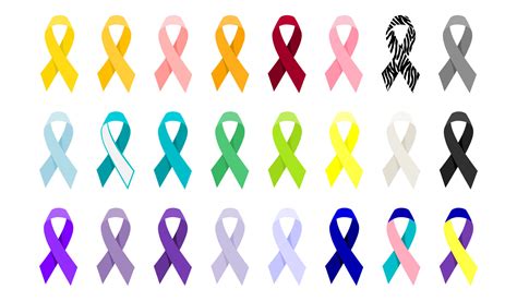 Set of all cancer ribbons, Cancer awareness ribbons. Flat vector ...