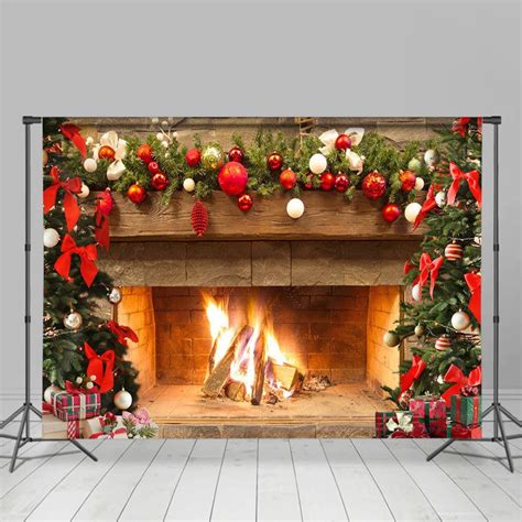 Lofaris Christmas Backdrop with Warm Christmas Fireplace Bonfire in ...