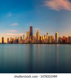 Chicago Skyline Across Lake Michigan Sunset Stock Photo 1478331989 ...