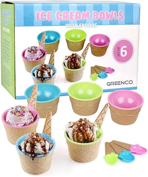 Amazon.com: Greenco Ice Cream Bowls and Spoons Set of 6 | Vibrant ...