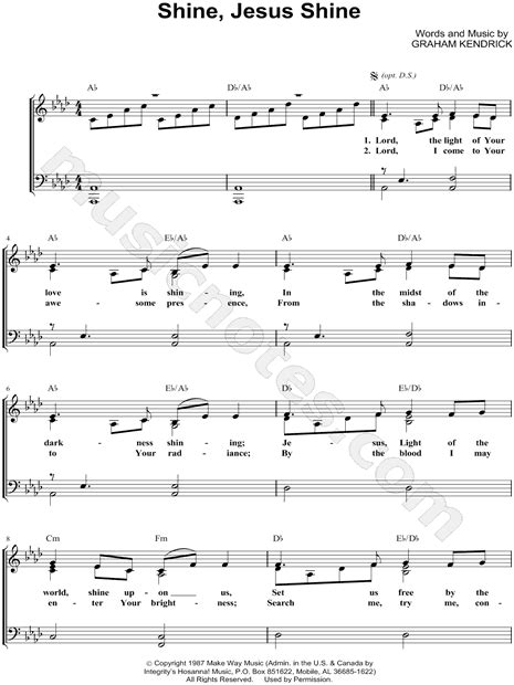 Graham Kendrick "Shine, Jesus Shine" Sheet Music (Easy Piano) in Ab ...