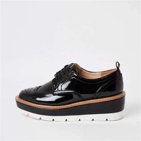 Black patent lace-up platform brogues | River Island | Boot shoes women, Shoe boots, Weather boots