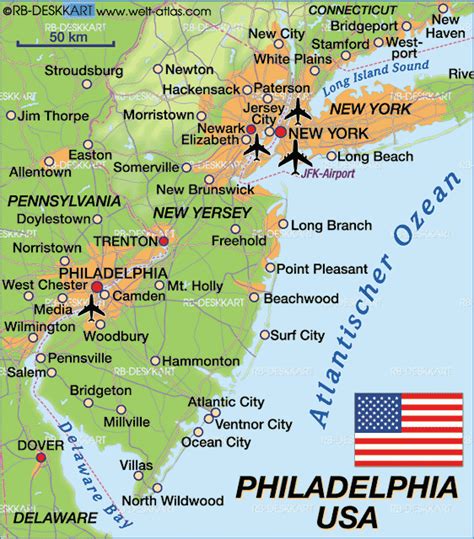 Map of Philadelphia (Region in United States, USA) | Welt-Atlas.de