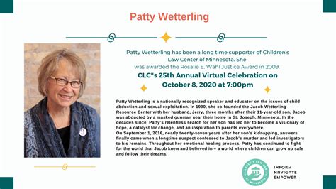 Patty Wetterling Keynote Speaker – Children's Law Center of Minnesota