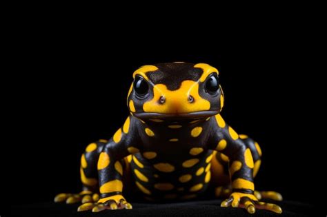 Premium AI Image | a yellow and black frog sitting on a black surface