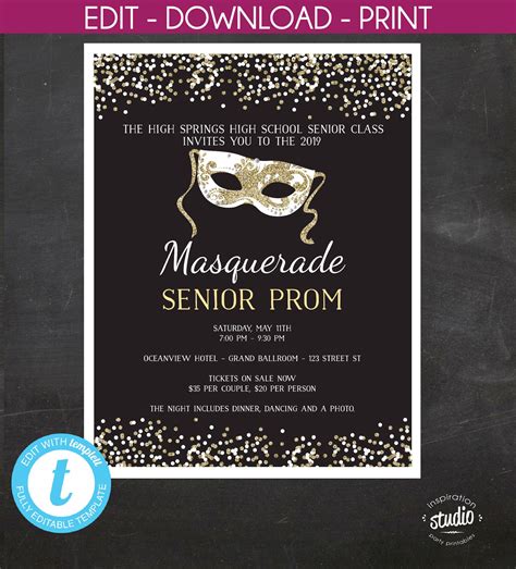 Masquerade Prom Senior Prom Junior Prom Flyer Template - Etsy | Masquerade prom, Senior prom ...