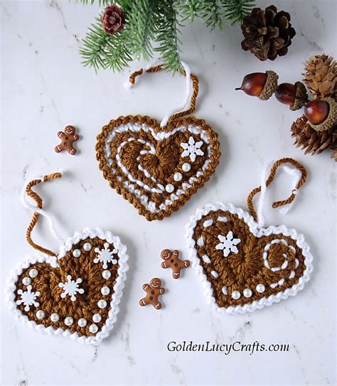 Crochet Patterns Galore - Gingerbread Heart Ornaments