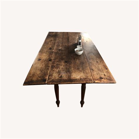 Rustic Drop-Leaf Wooden Table - AptDeco