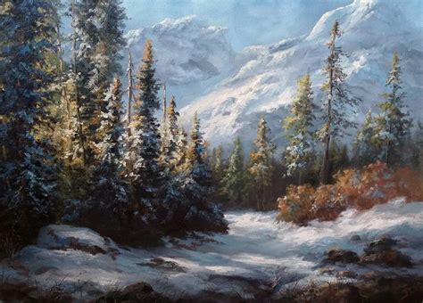 Snowy Mountain Forest Original Oil painting