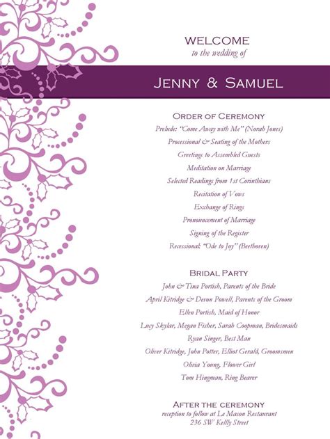 13 best Wedding Programs images on Pinterest | Wedding program templates, Free stencils and Free ...