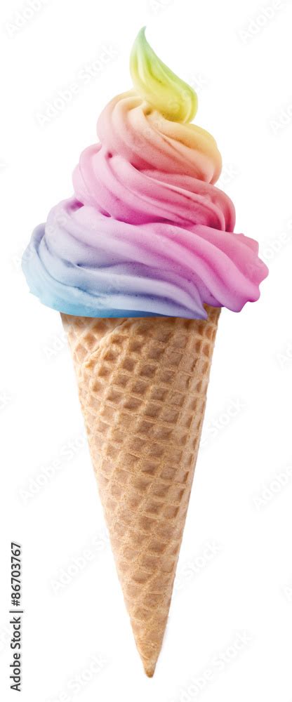 Ice cream in wafer cone rainbow color isolated Stock Photo | Adobe Stock