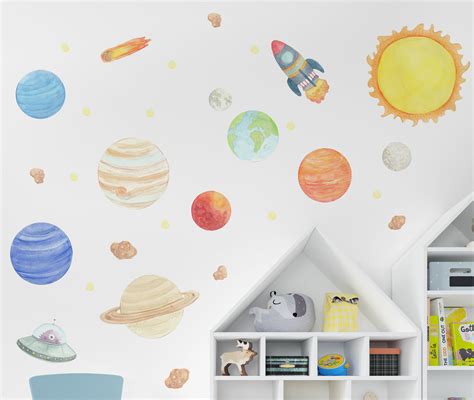 Solar System Wall Decals Watercolor Planets Wall Stickers | Etsy