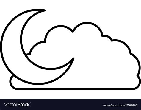 Cloud and crescent moon in monochrome silhouette Vector Image