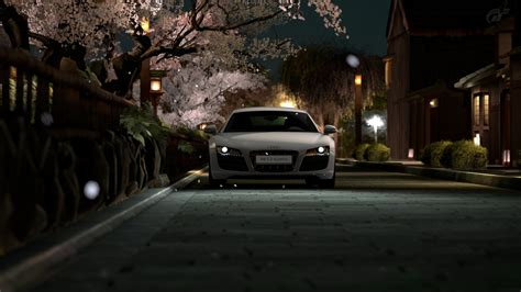 Wallpaper : Japan, night, Audi R8, car, road, street, trees, lights ...