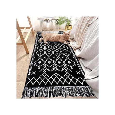 Upgraded Boho Bathroom Rug 2'x4.3', Boho Runner Rug Bohemian Black ...