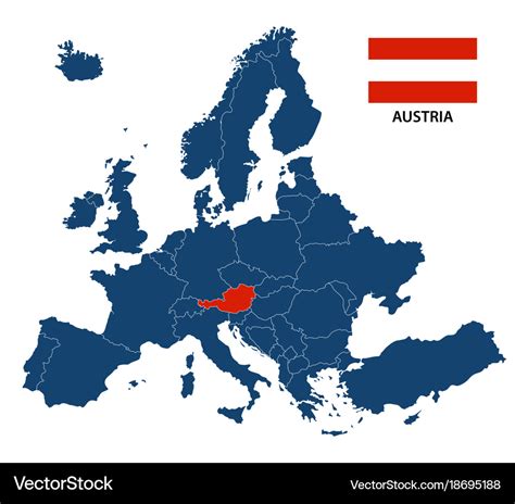 Map of europe with highlighted austria Royalty Free Vector