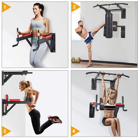 OneTwoFit Multifunctional Wall Mounted Pull Up Bar Power Tower Set Chin ...