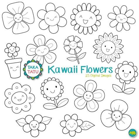 Cute Flower Clip Art Black And White