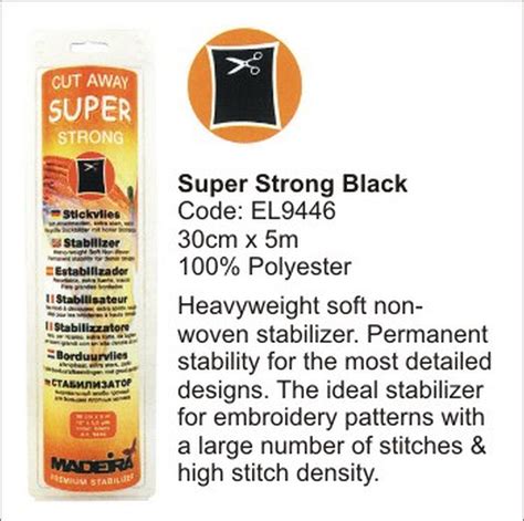 Madeira Super Strong BLACK Cut Away Embroidery Stabilizer 30cm x 5m