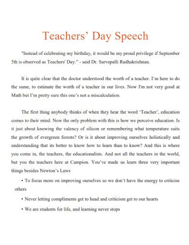 Thank you Speech for Teachers - 6+ Examples, Format, PDF