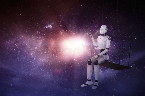 Ai Robot on Swing in Galaxy Stock Image - Image of high, assistant: 240164293