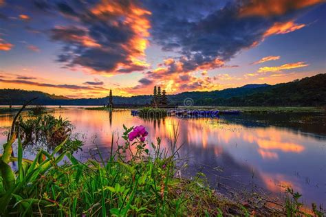 Sunrise at Tamblingan Lake Temple Singaraja Bali Stock Photo - Image of ...