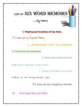 Results for 6 word memoir | TPT