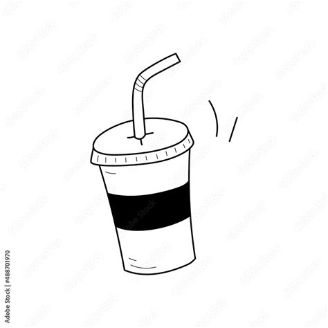 Soda paper cup doodle line icon. Soda drink cup isolated doodle drawing ...