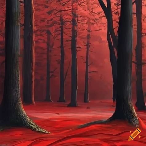 Realistic red forest scene