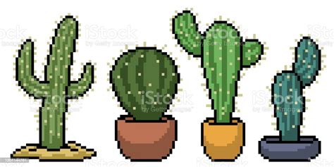 Pixel Art Of Cactus Decoration Set Stock Illustration - Download Image Now - Pixel Art ...