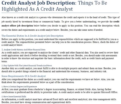 Credit Analyst Job Description: Things To Be Highlighted As A Credit ...